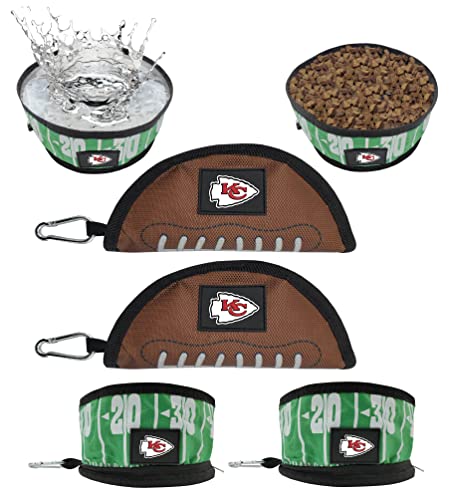 NFL Kansas City Chiefs Pets First Collapsible Dog Travel Bowl Set, 2 Pack Food and Water Bowls for Dogs, Best Portable & Lightweight Leak-Proof Dog Bowls for Travel - color: Kansas City Chiefs, style: 2 Pack