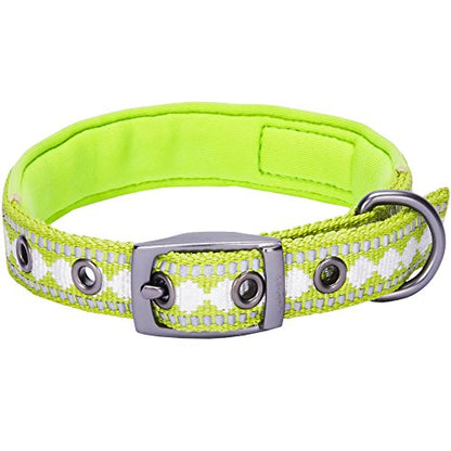 Blueberry Pet Reflective Jacquard Dog Collar with Neoprene Padding & Metal Buckle | Soft & Adjustable Safety Collar - Macaw Green, Neck 9-12.5", for Small Breed - color: Metal Buckle-Macaw Green, size: Small