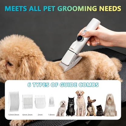 5-in-1 Dog Grooming Kit, Dog Paw Trimmer with LED Display & Light 11-Speed Rotary Knob, Low Noise Wireless Pet Clippers, Includes Easy-Clean Silicone Pad for Trimming Paw Eye Ear Facial Hair - color: Pet Clipper - With Cleaning Pad