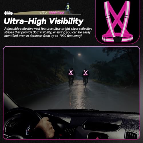 Reflective Vest Running Gear,High Visibility Adjustable Safety Vest for Outdoor Motorcycle,Dog Walking,Night Running,Hiking - color: Rose Red X3