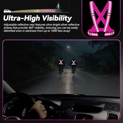Reflective Vest Running Gear,High Visibility Adjustable Safety Vest for Outdoor Motorcycle,Dog Walking,Night Running,Hiking - color: Rose Red X3