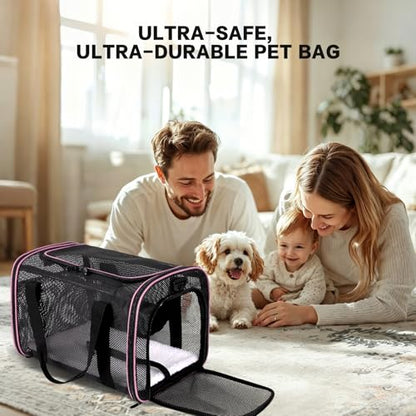 Cat Carrier Soft-Sided Dog Pet Carrier Pets Travel Carriers for Big Cats Small Dogs Mesh Puppy Carry Bag,TSA Airline Up to 16 Lbs (Pink, 17 * 11 * 11) - color: pink, size: 17*11*11