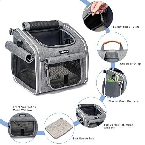 Dog Bike Basket, Expandable Soft-Sided Pet Carrier Backpack with 4 Open Doors, 4 Mesh Windows for Small Dog Cat Puppies-Grey - color: Grey-Fits 6-15 Lbs