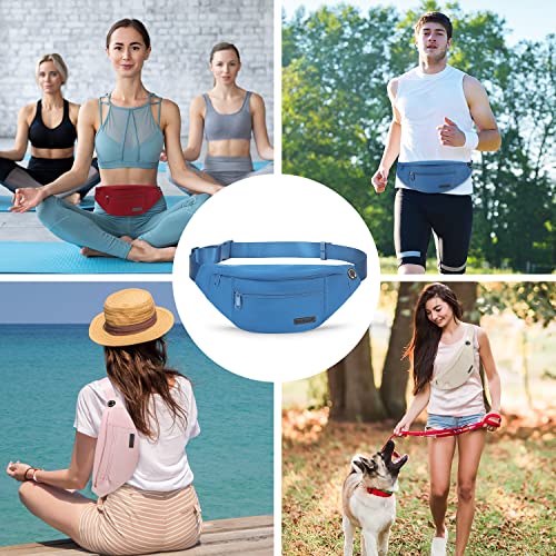 MAXTOP Large Crossbody Fanny Pack with 4-Zipper Pockets,Gifts for Enjoy Sports Festival Workout Traveling Running Casual Hands-Free Wallets Waist Pack Phone Bag Carrying All Phones - color: Blue(Washed Nylon with Blue Zipper), style: Large Fanny Pack(4 Zi