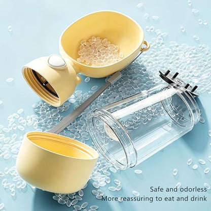 2-in-1 Dog Water Bottle, 400ML Water + 200ML Food Leak-Proof Pet Travel Water Dispenser with Detachable Bowl, BPA-Free Portable Dog Water Bottle for Walking, Hiking, Travel (Yellow) - color: yellow