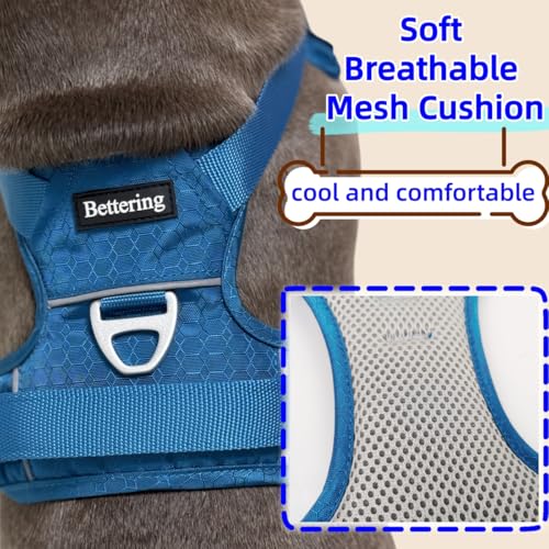 No Pull Front Clip Dog Harness, Heavy Duty 360° Reflective Dog Vest with Dual Zinc Alloy D-Rings, Soft Padded Harness with Control Handle for Small Medium Large Dogs (Blue, L) - color: Blue, size: L