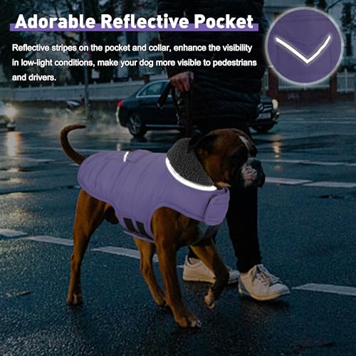 Petglad Dog Coat, Waterproof Dog Winter Jacket with Pocket, Reflective Adjustable Pet Snow Vest, Warm Cozy Fleece Sweater for Small Medium Extra Large Dogs - Light Purple, 3XL - color: Light Purple, size: 3XL(Chest Girth:33.9-42.9")