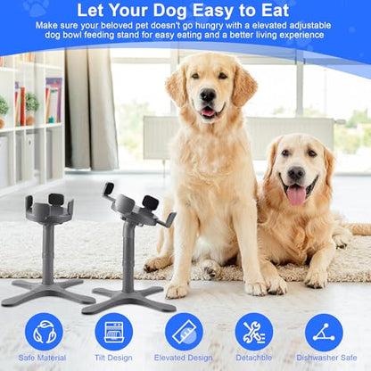 Dog Bowls,Elevated Adjustable Dog Bowl Stand with 3 Heights & Tilted Feeding Design, Raised Stand Compatible with Medium & Large Breeds(2 Pack) Grey - size: F -Dog Bowl Stand 2 Grey