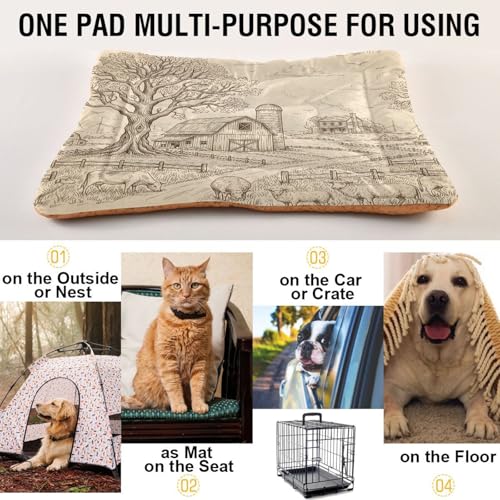 Farm Scene Pattern Pet Bed Mat for Dogs and Cats, Soft Washable Crate Pad with Non-Slip Bottom, Cozy Bed Cushion for Small Medium Large Pets, 18x24 Inch - size: Small
