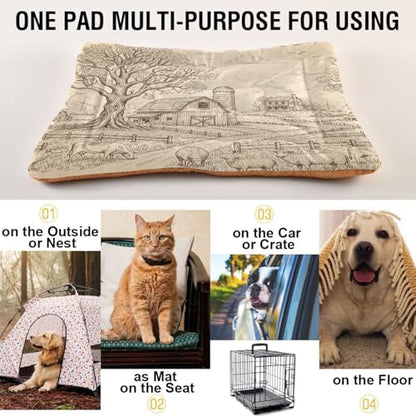 Farm Scene Pattern Pet Bed Mat for Dogs and Cats, Soft Washable Crate Pad with Non-Slip Bottom, Cozy Bed Cushion for Small Medium Large Pets, 24x36 Inch - size: Medium