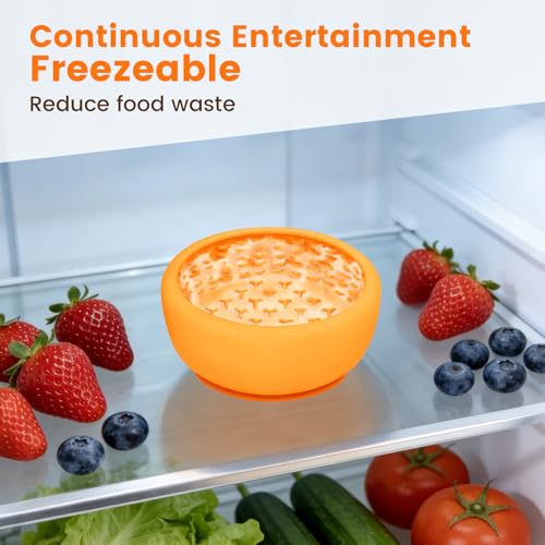 Dog Slow Feeder Licking Bowl,Freezeable Anxiety Relief Treat Dispenser, Non-Slip Anti-chocking Pet Dish,Entertainment Interactive Puzzle Toy for Small Medium Breed, BPA Free Silicone Dishwasher Safe - color: yellow, size: S