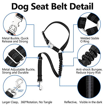 Plutus Pet Dog Seat Belt for Car Headrest, Reflective and Adjustable Restraint with Elastic Bungee for Safety, Vehicle Seatbelt Harness for Small Medium Large Dogs and Cats - color: Black