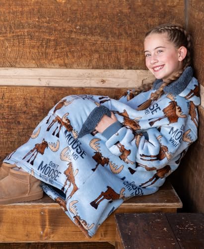 LazyOne Oversized Kid Blanket Hoodie, Oversized Hoodies for Girls and Boys, Wearable Blankets - color: Don't Moose Kid Blanket Hoodie