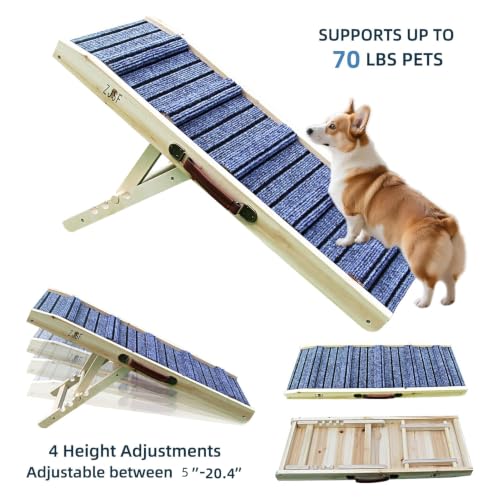 ZJSF Foldable Wooden Dog Ramp for High Bed, Dog Stairs for Small Dogs, High Traction Platform with 4 Adjustable Heights (5"-20.4"), 31.5" L, Supports up to 70 lbs - size: 31.5"L X 12"W