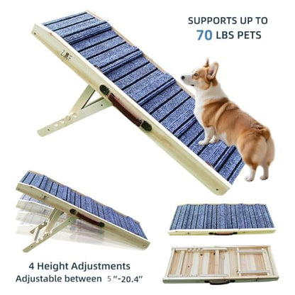 ZJSF Foldable Wooden Dog Ramp for High Bed, Dog Stairs for Small Dogs, High Traction Platform with 4 Adjustable Heights (5"-20.4"), 31.5" L, Supports up to 70 lbs - size: 31.5"L X 12"W