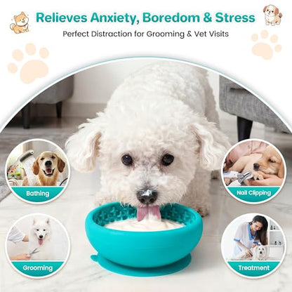 Dog Lick Bowl Slow Feeder with Slanted Anti-Spill Design, Extra-Thick Bite-Resistant Rim, Strong Suction Base, Freezer Safe for Frozen Treats — A Cleaner Alternative to Lick Mats for Dogs (Teal) - color: Teal