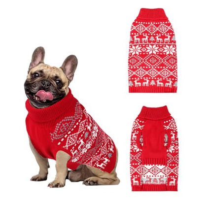 Dog Christmas Sweater, Thick Warm Doggie Sweatshirt with Leash Hole, Snowflake Reindeer Dog Holiday Pullover Sweaters for Cold Weather, Winter Knit Turtleneck Dogs Sweater for Small Dogs S - size: Small