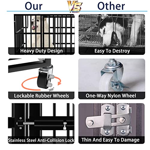LEMBERI 48 Inch Heavy Duty Indestructible Dog Crate, 500lbs Capacity Escape Proof Double Door Kennel with Lockable Wheels, 36" Tall XL Dog Cage with 0.8" Steel Tubes, Removable Tray, Silver - color: Silver, size: 47.2"L x 30.7"W x 36"H