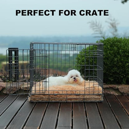 Bedfolks Plush Waterproof Dog Crate Bed, Removable Washable Cover, Faux Fur, Fluffy Kennel Bed 17"x12", Camel - color: Solid Camel, size: XX-Small(17x12'')