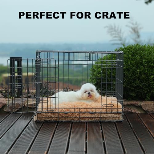 Bedfolks Waterproof Dog Crate Bed,Plush Dog Bed with Removable Washable Cover,Faux Fur Dog Crate Pad for Small Dogs and Cats,Fluffy Dog Kennel Bed 21"x13",Solid Camel - color: Solid Camel, size: X-Small(21x13'')