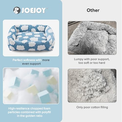 JOEJOY XL Dog Beds Large Sized Dog, Rectangle Washable Orthopedic Pet Bed with Removable Zipper Cover, Cute Soft Calming Puppy Pet Bed with Jacquard Shaggy Plush & Non Skid Bottom - color: Cozy Clouds Blue, size: XL (42"x36"x9")