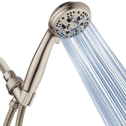AquaDance High Pressure 6-Setting Full Brushed Nickel Handheld Shower Head with Stainless Steel Hose. Officially Independently Tested to Meet Strict US Quality & Performance Standards! - color: Brushed Nickel, size: 2.5 Gallon Per Minute, style: 2.5 Gallo