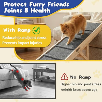 Extra 51.2" Long Dog Ramp for Bed & Couch - Adjustable Height 9.5" to 24" Wooden Non-Slip Pet Ramp, Portable Foldable Doggie Car Ramp for Small Medium Large Older Dogs, 200 LBS Load