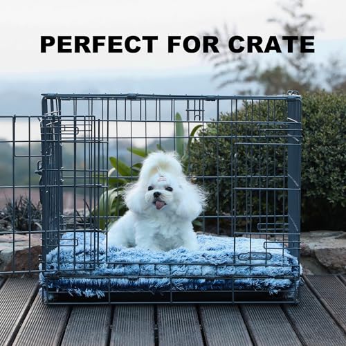 Bedfolks Waterproof Crate Bed, Plush Dog & Cat Bed with Removable Washable Cover, Faux Fur Kennel Pad, 23"x18", Dark Blue - color: Dark Blue, size: Small(23x18'')