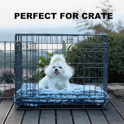 Bedfolks Waterproof Crate Bed, Plush Dog & Cat Bed with Removable Washable Cover, Faux Fur Kennel Pad, 23"x18", Dark Blue - color: Dark Blue, size: Small(23x18'')