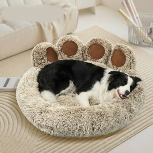 Round Plush Calming Donut Dog & Cat Bed | Calming Design, Donut Shape - color: Brown, size: XX-Large