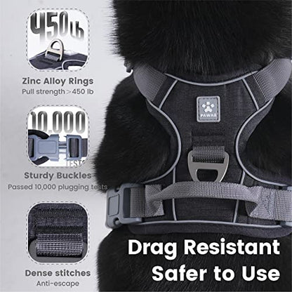 Pawaii No Pull Dog Harness with Pet ID Tag,Reflective Strips No Choke Front O Ring Breathable Mesh Adjustable Soft Padded Pet Vest with Easy Control Handle for Large Dogs | Built for safer walks with a QR Pet ID Tag, front no pull clip, reflective trim, c