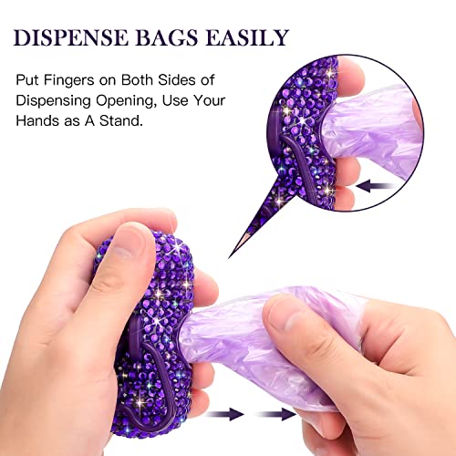 SAVORI Dog Poop Bag Holder Bling Crystal Dog Waste Bags Dispenser for Pet Dog Doggy with Carabiner Clip Includes 1 Roll 15 Bags (Purple) - color: Purple