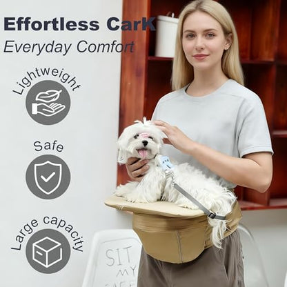 Dog Waist Stool - Multifunctional Pet Carrier Harness, Ideal for Daily Walks, Travel and Vet Visits, Keeps Your Hands Free for Cat and Dog Carrier with Safety Leash (Suitable for Small Dogs and Cats) - color: Khaki