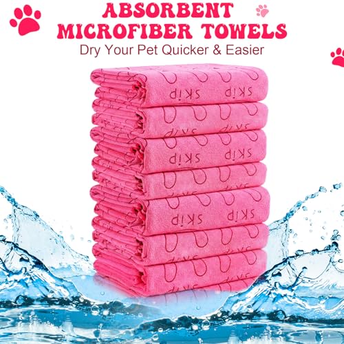 Peryiter 8 Pcs Dog Drying Towels Bulk 55'' x 28'' Pet Grooming Absorbent Microfiber Dog Bath Towels Quick Drying Puppy Bathing Towel for Small Medium Large Cats Pets Bathing Grooming(Pink) - color: Pink