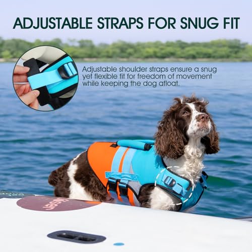 Kuoser Dog Life Jacket with Reflective Strips, High Visibility Dogs Swim Vest with Rescue Handle, Adjustable Dog Life Vest for Swimming, Boating, Pool & Beach, Doggy Lifejacket Small Medium Large Dogs - color: Blue, size: Small (Chest Girth:16.9-21.3'')