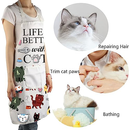 MBMSO Cat Apron With Pockets Cat Cooking Apron Funny Cat Kitchen Apron Life is Better With Cats Lover Gifts for Cat Mom gift