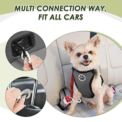 SlowTon Dog Seatbelt, 2 Pack Dog Seat Belt Car Leash Adjustable Elastic Bungee Buffer Heavy Duty Nylon Reflective Pet Safety Tether Connect to Dog Harness for Travel Riding in Vehicle (Daul Clip, R) - color: Red