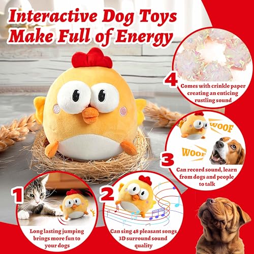 GUKCO Interactive Dog Toys, Squeaky Moving Ball Toy with Jumping & Music Modes, Rechargeable Plush Chew Toys for Small/Medium/Large Dogs to Keep Puppy Busy Pet Toys (Chick) - color: Chick