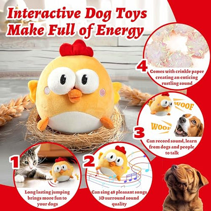 GUKCO Interactive Dog Toys, Squeaky Moving Ball Toy with Jumping & Music Modes, Rechargeable Plush Chew Toys for Small/Medium/Large Dogs to Keep Puppy Busy Pet Toys (Chick) - color: Chick