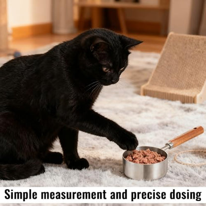 1/2 Cup Dog Food Scoop Measuring Cup with Wooden Handle, 125 Ml 304 Stainless Steel Pet Food Scoop Measuring Cups Cat Foods Measurings Cups