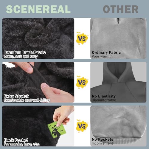 SCENEREAL Fleece Dog Sweaters Hoodie for Small Medium Large Dogs Girls Boys, Plush Fuzzy Dog Clothes Hoodies with Leash Hole, Winter/Fall Puppy Cold Weather Coat, Sherpa Hooded Sweatshirt, Black L - color: Black, size: Large
