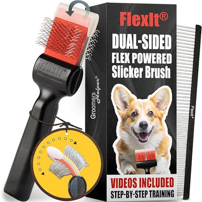 FlexIt Home - Flexible Slicker Brush for Dogs (Single, Soft Flex) | Dog Grooming Brush for Poodles, Golden Doodles, Huskies, Retrievers, and Labradoodles | 3-in-1 System & Video Trainings - color: Super Soft Flex - Single