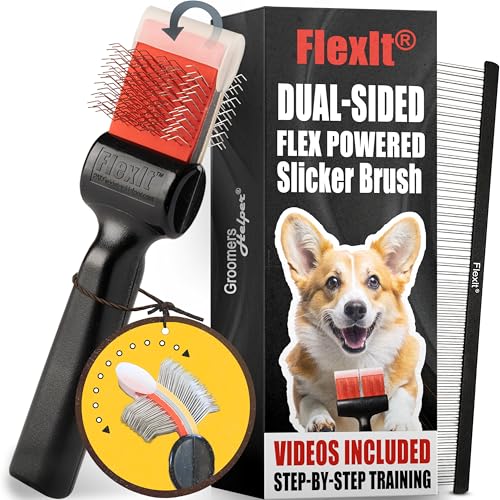 FlexIt Home - Flexible Slicker Brush for Dogs (Single, Firm Flex) | Dog Grooming Brush for Poodles, Golden Doodles, Huskies, Retrievers, and Labradoodles | 3-in-1 System & Video Trainings - color: Firm Flex - Single