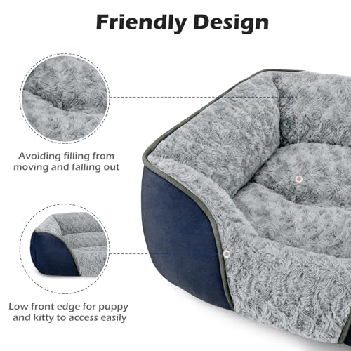 INVENHO Large Dog Bed Rectangle Washable Orthopedic Soft Calming Sleeping Durable Pet Cuddler with Anti-Slip Bottom - color: Navy, size: L(30"x 24"x 9")