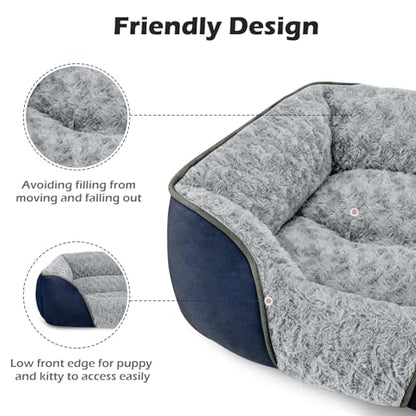 INVENHO Medium Dog Bed Rectangle Washable Orthopedic Soft Calming Sleeping Durable Pet Cuddler with Anti-Slip Bottom - color: Navy, size: M(25"x 21"x 8")
