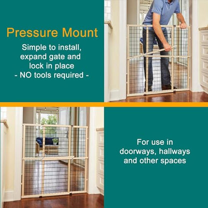 MYPET Wire Mesh Dog Gate: 29.5"-40" Wide, Pressure Mounted with No Tools; Expandable, Durable Pet Gates for Doors and Hallways, 37" Tall, Made with Sustainable Hardwood - size: 29.5"-48" Wide, 37" Tall