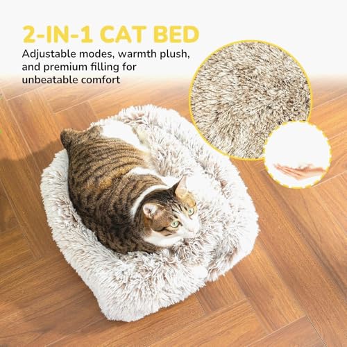 CATISM Cat Bed, Cat Cave for Indoor Cats, Soft Cat Dome, Self-Warming 2 in 1 Foldable Pet Cat House with Washable Cushioned Pillow Calming Fluffy Dog Beds for Small Dogs with Anti-Slip Bottom Brown - color: Brown