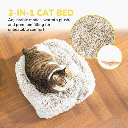 CATISM Cat Bed, Cat Cave for Indoor Cats, Soft Cat Dome, Self-Warming 2 in 1 Foldable Pet Cat House with Washable Cushioned Pillow Calming Fluffy Dog Beds for Small Dogs with Anti-Slip Bottom Brown - color: Brown