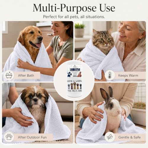 DAN RIVER Dog Towel - Pack of 1, 100% Cotton, 20x40, Ultra Soft, Super Absorbent & Quick Drying Towel for Dogs, Cats, and Other Pets, White Home. - color: White-home
