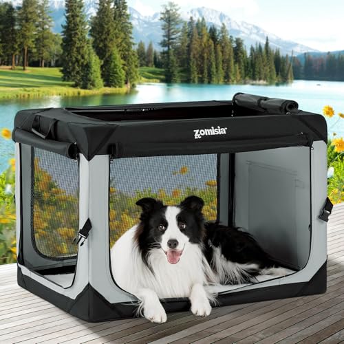 ZOMISIA 36 Inch Collapsible Dog Crate for Large Dogs - Portable Dog Travel Crate Soft Sided with Breathable Mesh Windows, Foldable Dog Kennel for Indoor and Outdoor, Grey - size: 36.0"L x 25.0"W x 25.0"H